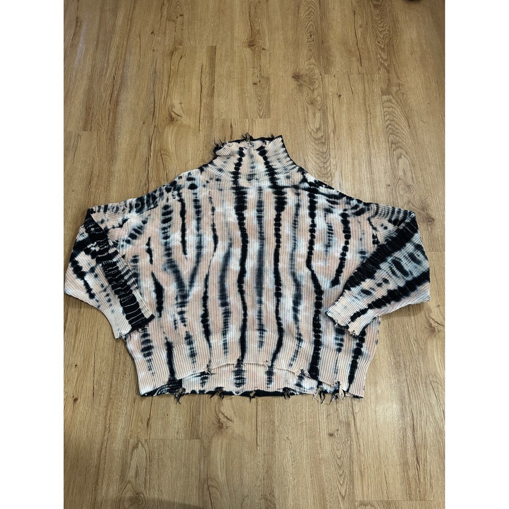 Young Fabulous & Broke Cameron Sweater S/M Tie Dye Distressed Turtleneck Oversiz